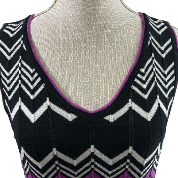 Krimson Klover Chevron Print Knit Sleeveless Dress Women's sz XL NWT Black White - Picture 3 of 12